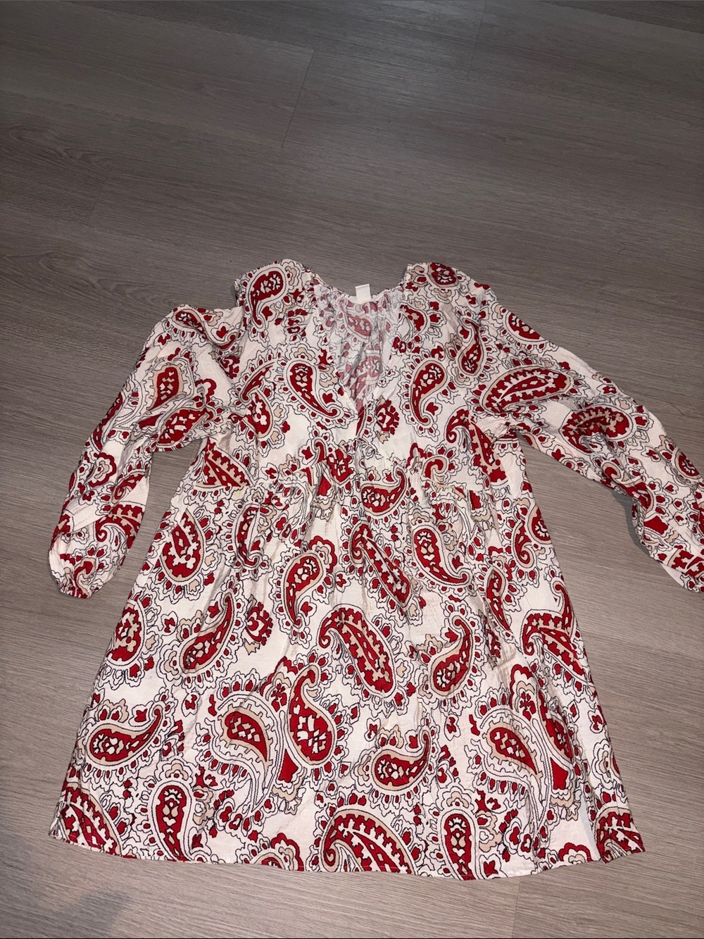 H&M White Dress with Red Paisley Print - Long Sleeve